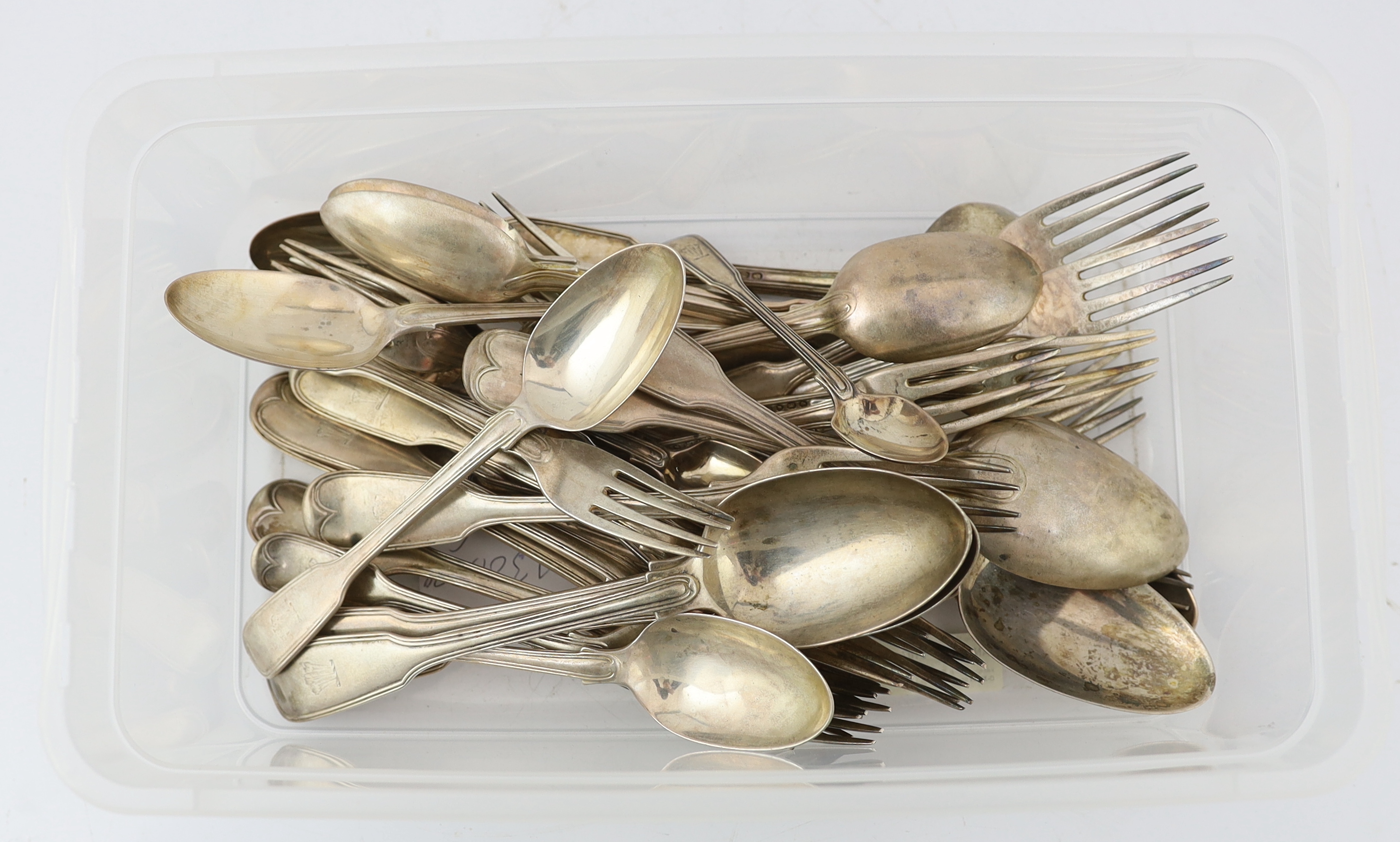 A harlequin part canteen of silver fiddle and thread pattern flatware